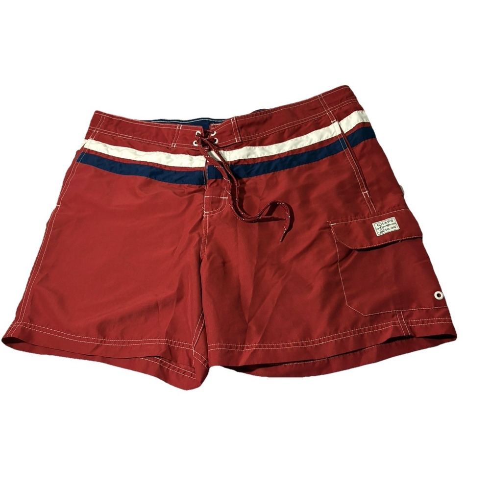 CHAPS Red White & Blue Stripe Mesh Lined Swim Trunks Mens Size XL Vtg Classic - Picture 8 of 13
